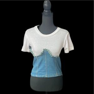 TRILL JEANS DENIM BLOUSE 👚 WHITE & JEAN NWT